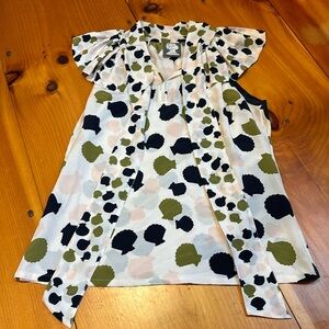 GIRLS FROM SAVOY 4 Silk Shell Print Secretary Blouse Tie Neck Ruffled